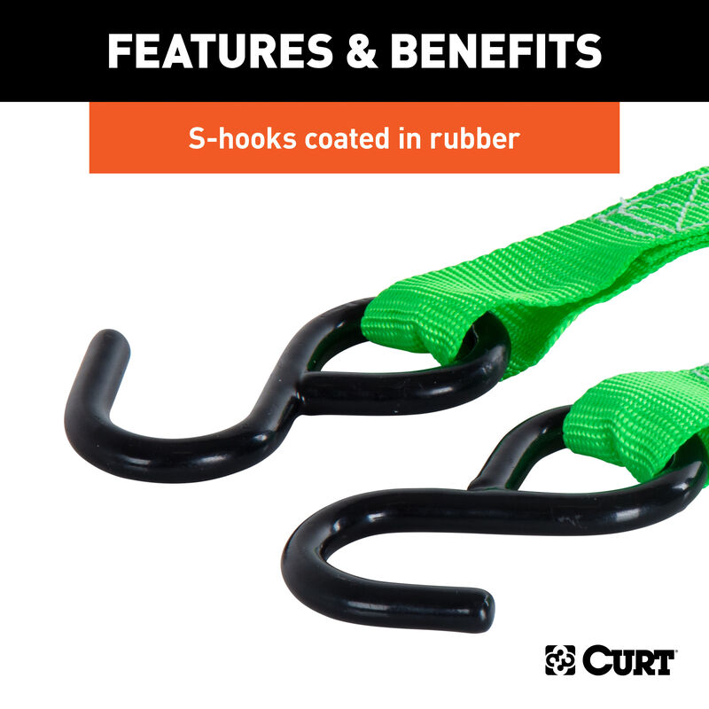 CURT 16' Dark Green Cargo Straps with S-Hooks, 300 lbs., 4-Pack image number 7