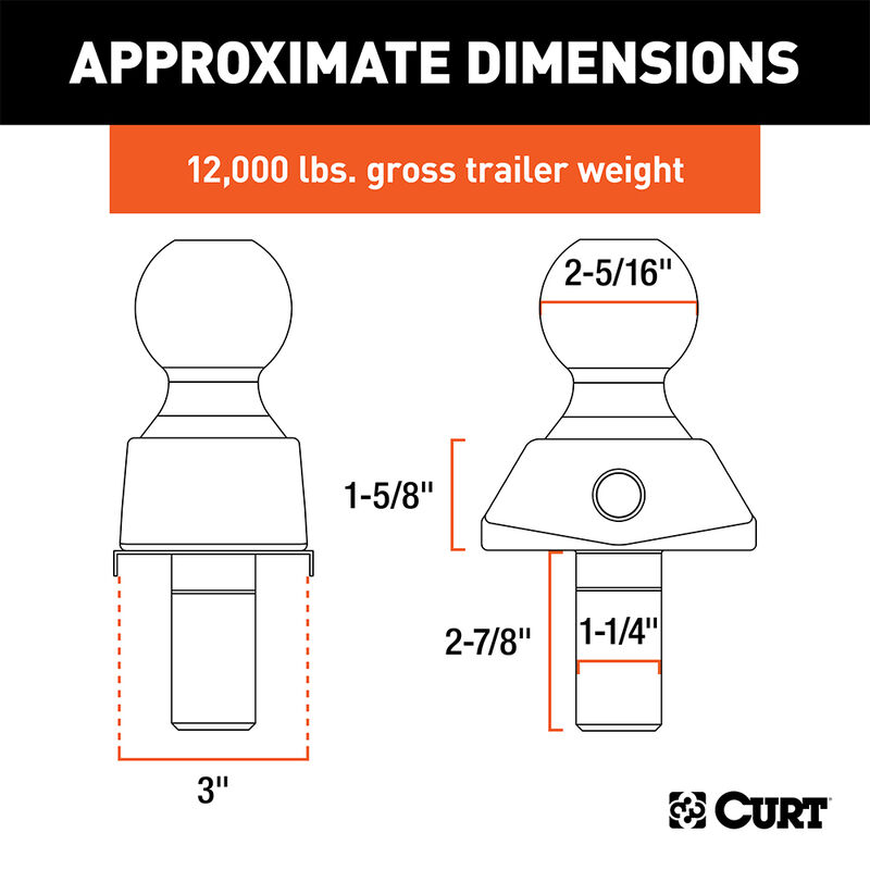 CURT RockerBall 2-5/16" Cushion Hitch Trailer Ball, 12,000-lb., 1-1/4" Shank image number 2