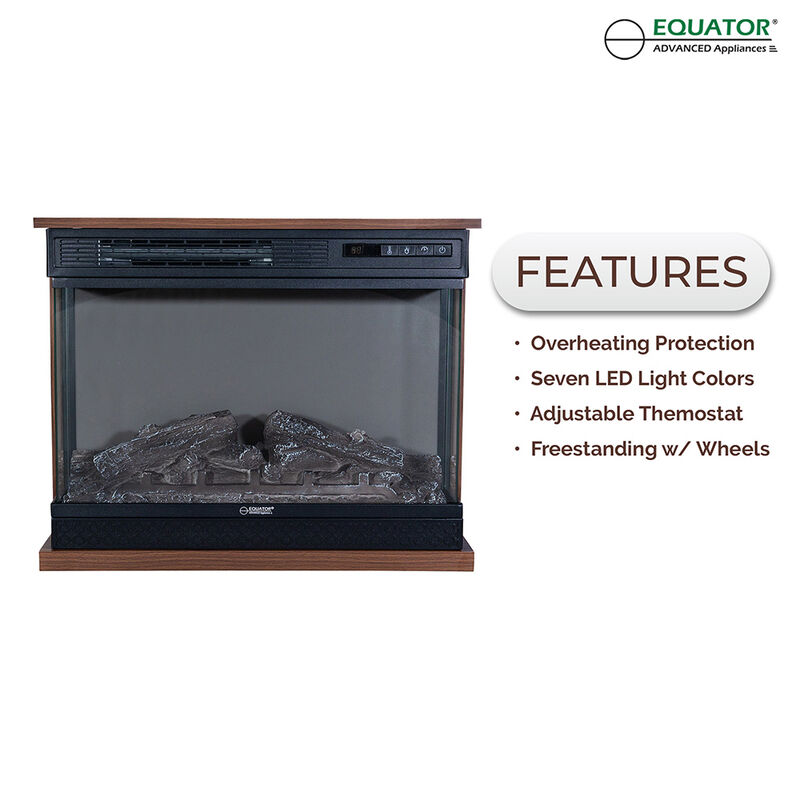 Equator 26" Portable/Freestanding Electric Fireplace, Walnut Brown w/Flame log effect Infrared Quartz image number 16
