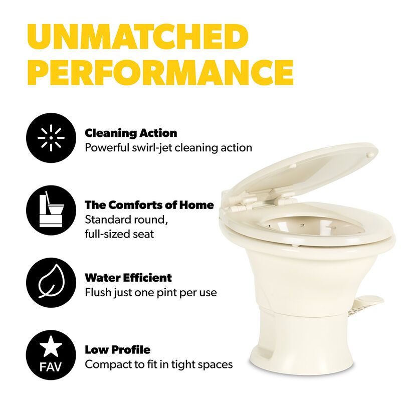 Dometic 311 Series Low Profile Gravity RV Toilet with Ceramic Bowl, Bone image number 4