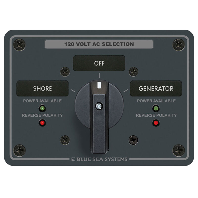 Blue Sea AC Rotary Switch Panel: 120V, 65A, 2 Sources, 2 Poles, 2 Positions+OFF image number 1