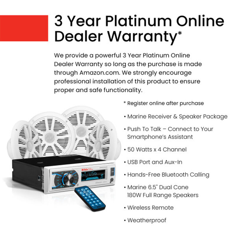 Boss MCK632WB.64 AM/FM/MP3/USB Bluetooth Receiver Package w/Four 6.5" Speakers image number 5