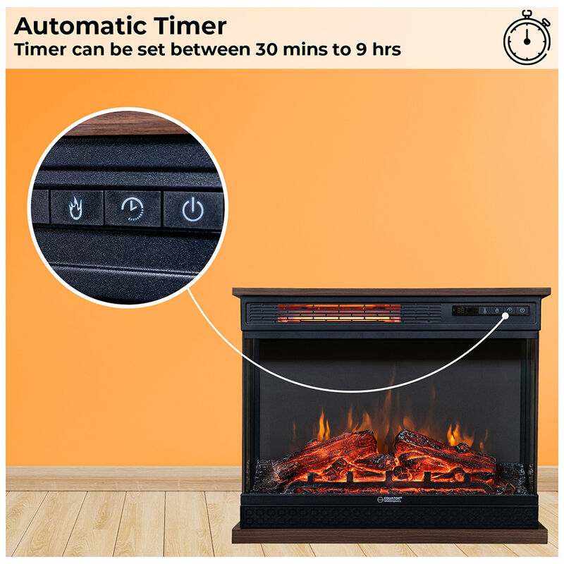 Equator 26" Portable/Freestanding Electric Fireplace, Walnut Brown w/Flame log effect Infrared Quartz image number 14