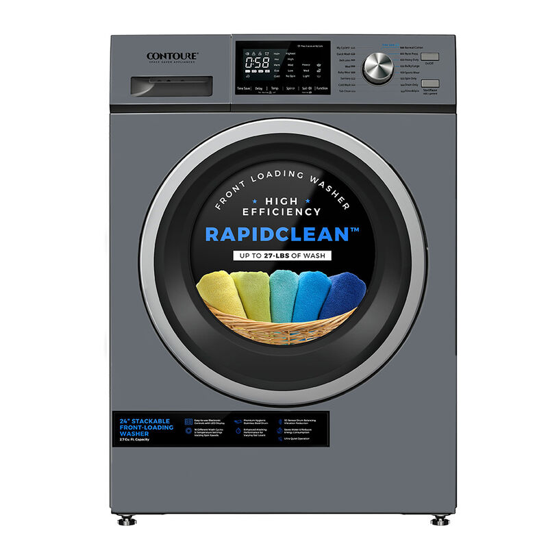 CONTOURE 24" 2.7 cu.ft. High-Efficiency Stackable Front-Load Washer, Titanium image number 1