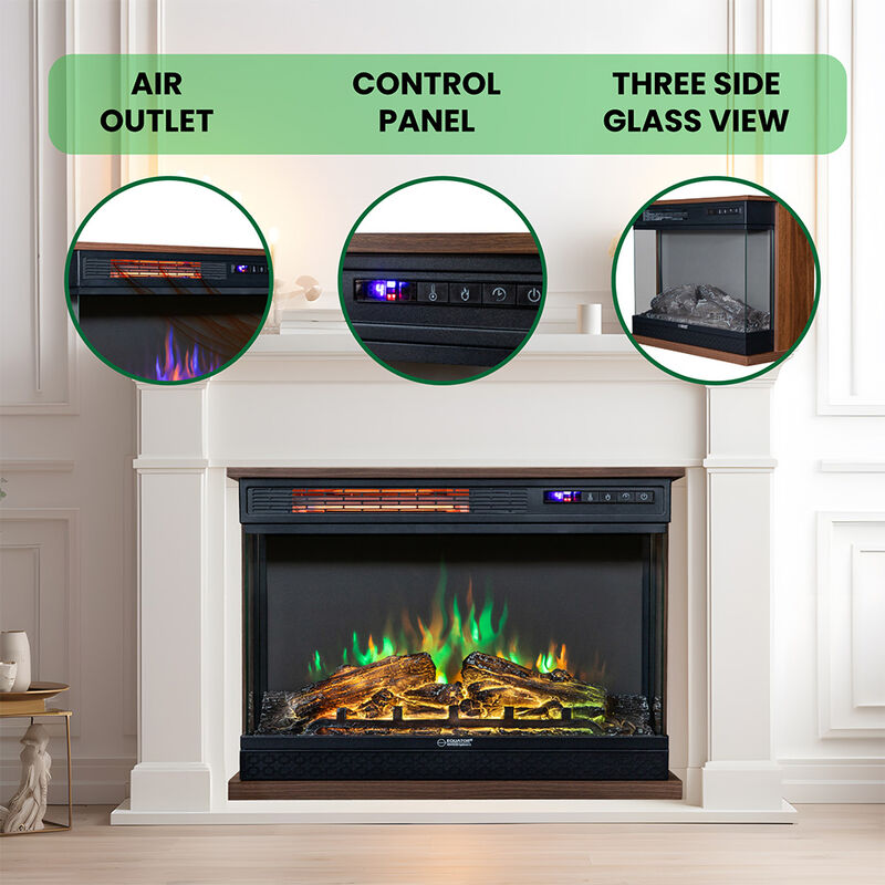 Equator 26" Portable/Freestanding Electric Fireplace, Walnut Brown w/Flame log effect Infrared Quartz image number 18