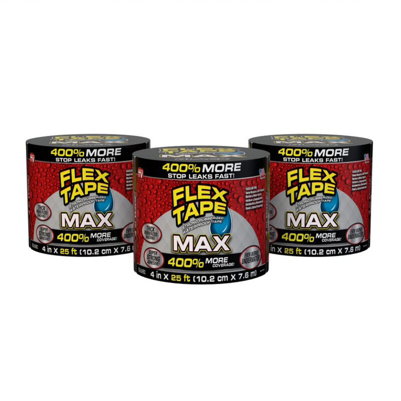 Flex Tape MAX Rubberized Waterproof Tape, 4" x 25' Roll, Black image number 1