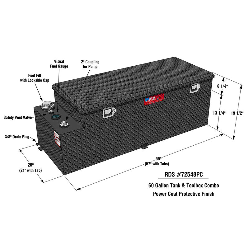 RDS 60-Gallon Black Powder Coat Transfer Fuel Tank & Toolbox Combo  image number 3