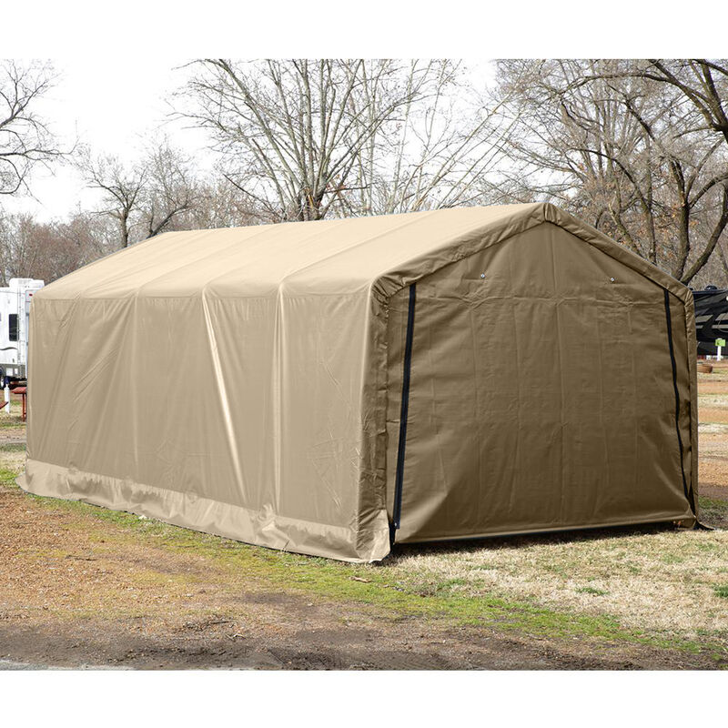 Auto Shelter 10 x 20, Peak Style Frame, Sandstone Cover image number 6