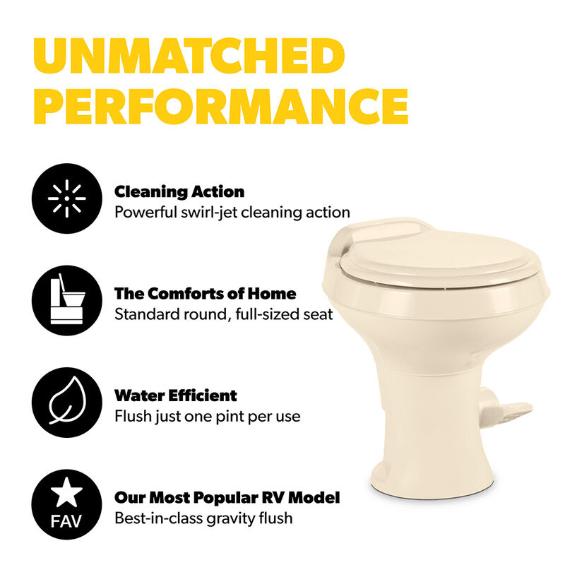 Dometic 310 Series Standard Height Gravity RV Toilet with Ceramic Bowl, Bone image number 4