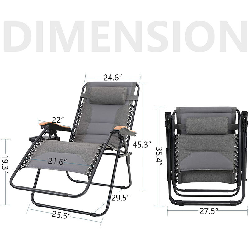 Padded Zero Gravity Chair XL with Wooden Pattern Armrest, Gray image number 5