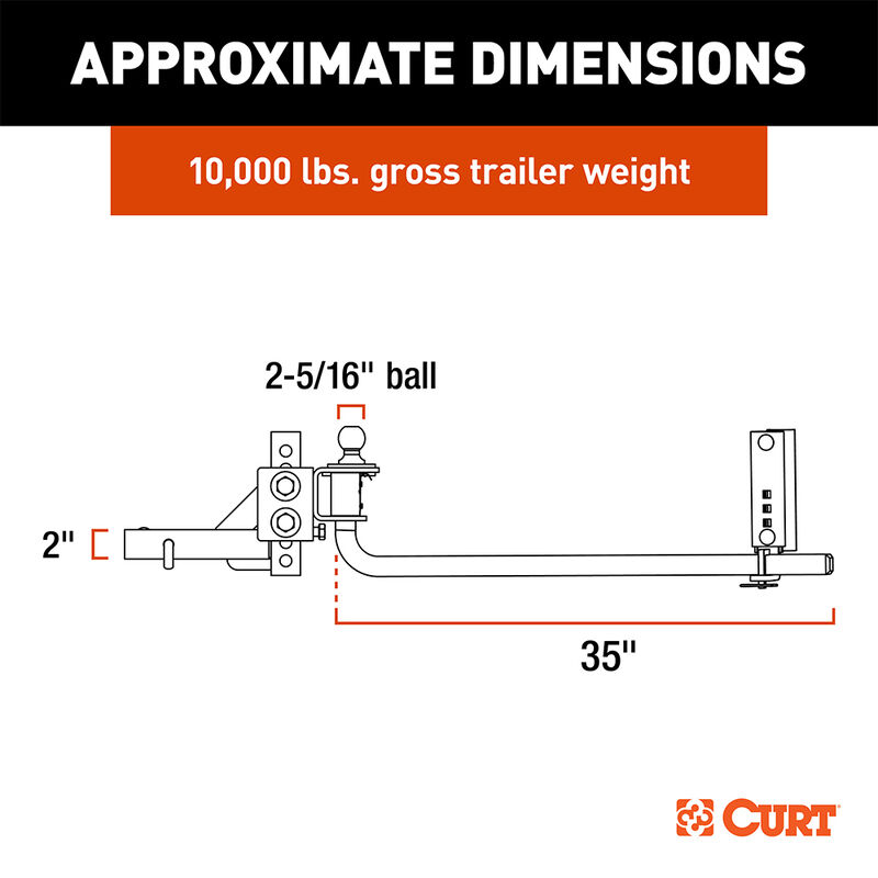 Curt TruTrack 2P Round Bar Weight Distribution Hitch, 10K image number 2