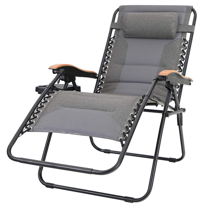 Padded Zero Gravity Chair XL with Wooden Pattern Armrest, Gray image number 1