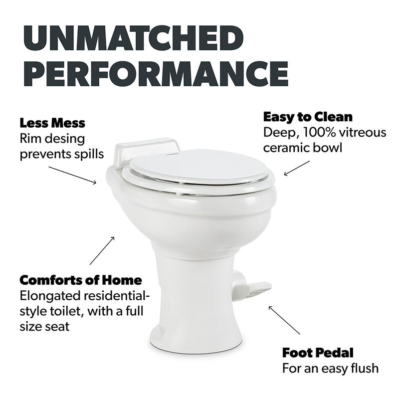 Dometic 320 Series Standard Height Gravity RV Toilet with Elongated Ceramic Bowl image number 5
