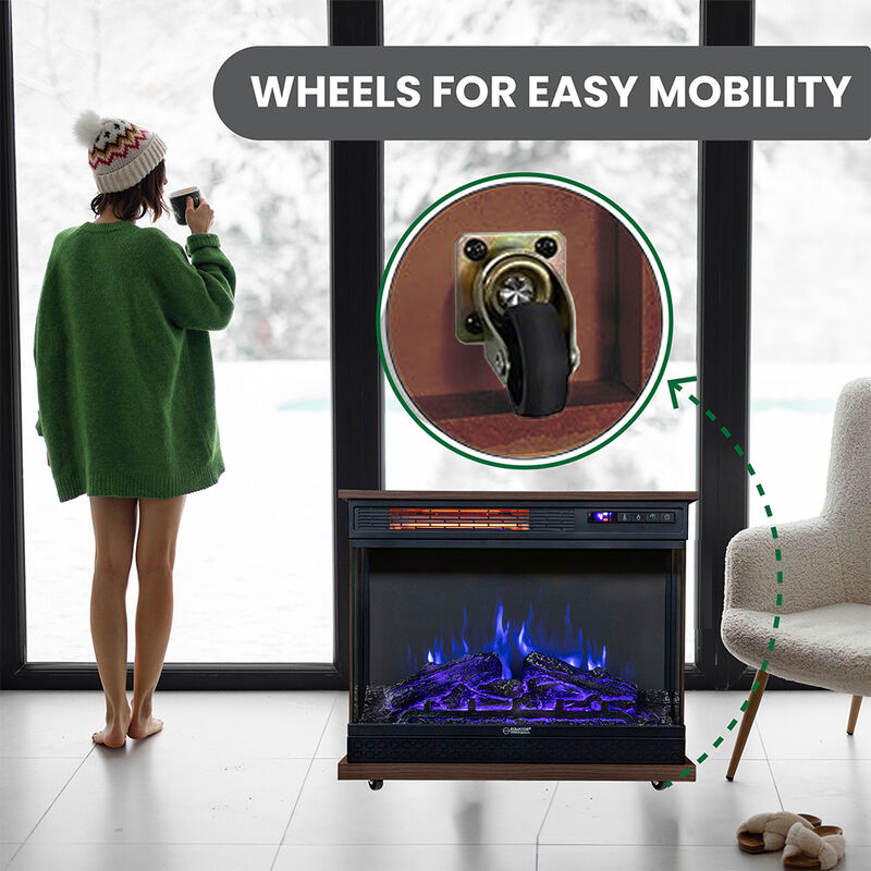 Equator 26" Portable/Freestanding Electric Fireplace, Walnut Brown w/Flame log effect Infrared Quartz image number 20