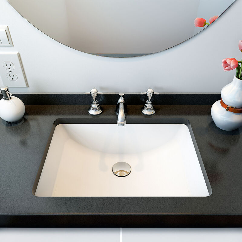 A&E Bath and Shower Fusion White Ceramic Under-Mount Rectangular Bathroom Sink image number 2