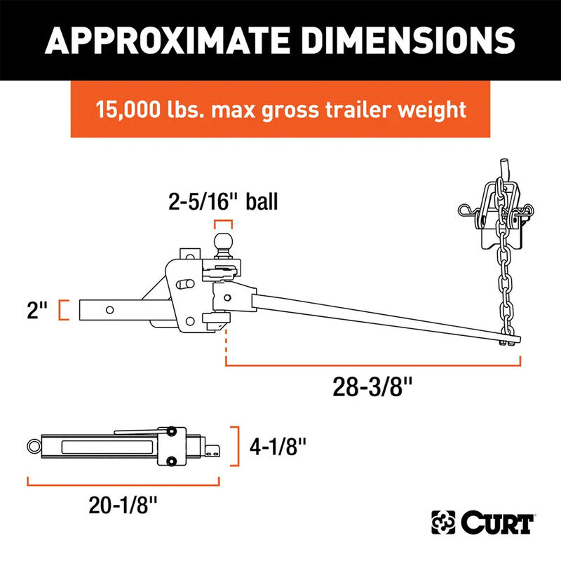 Curt Trunnion Bar Weight Distribution Hitch With Sway Control, 15K image number 5