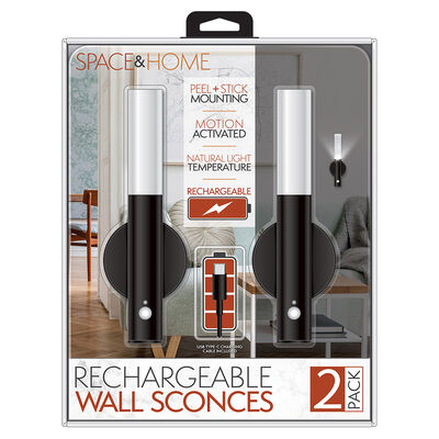 Space and Home Rechargeable Wall Sconces, 2-Pack