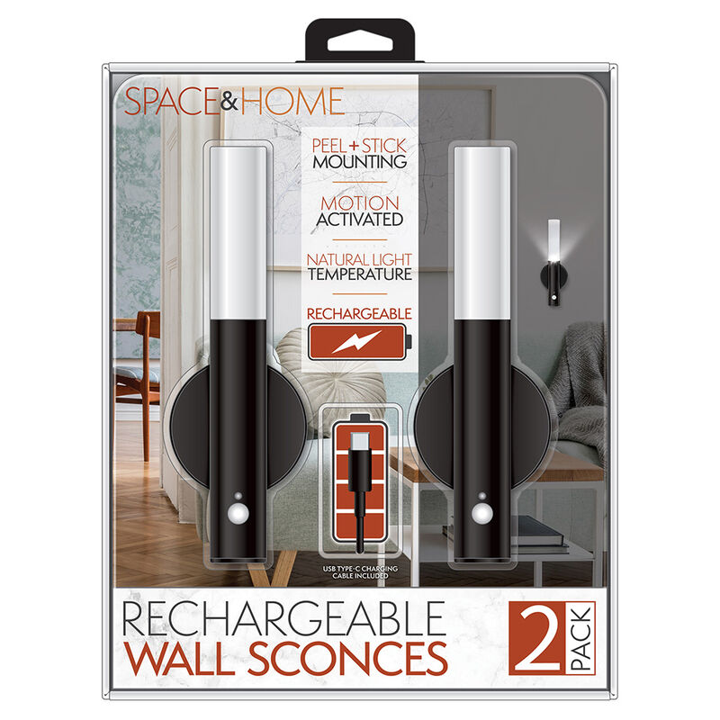 Space and Home Rechargeable Wall Sconces, 2-Pack image number 1