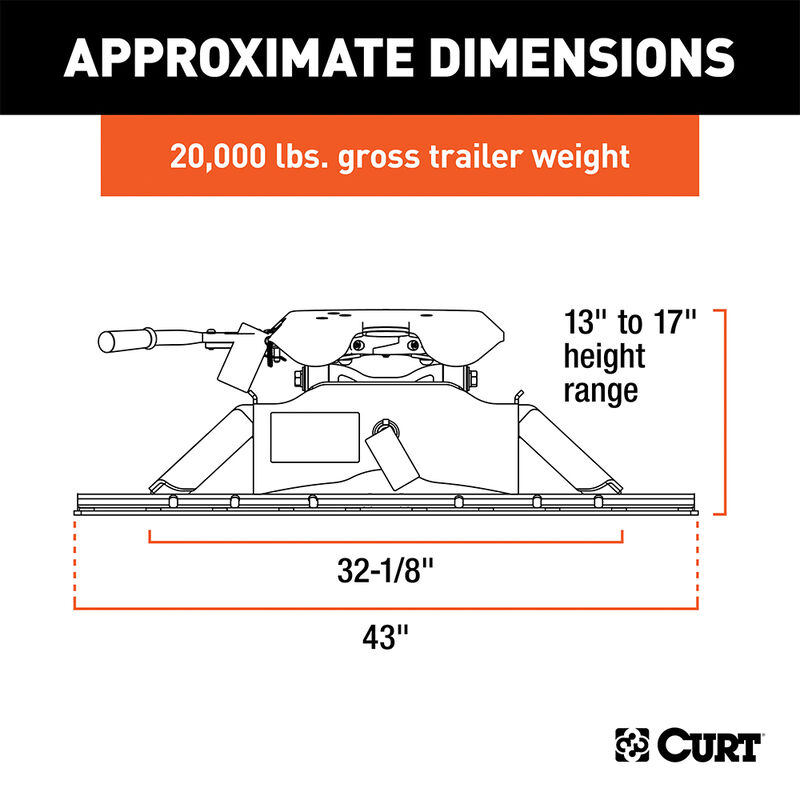 Curt 16141 A20 5th Wheel Hitch with Rails, 20K image number 4