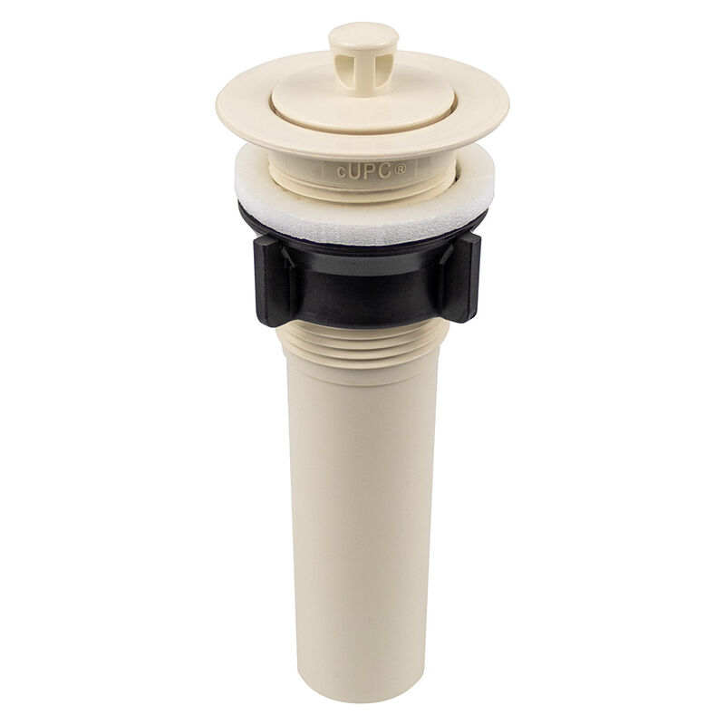 ICON Technologies RV Drain for Lavatory Sink, Plastic with Stopper and Flange, 1-1/4" x 5", Ivory image number 1