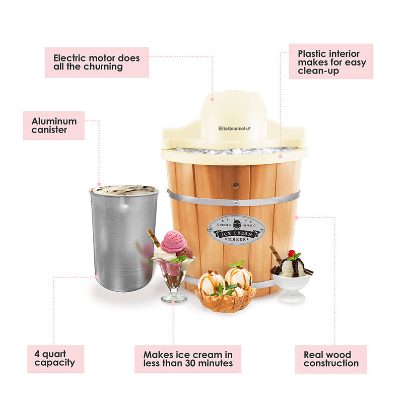 Elite Gourmet Wood Old Fashioned Ice Cream Maker image number 6