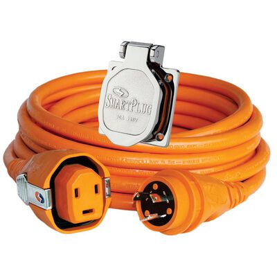 30 Amp Dual Configuration 50' Cordset with Twist-Type Connection and Non-Metallic Inlet, Orange/Stainless