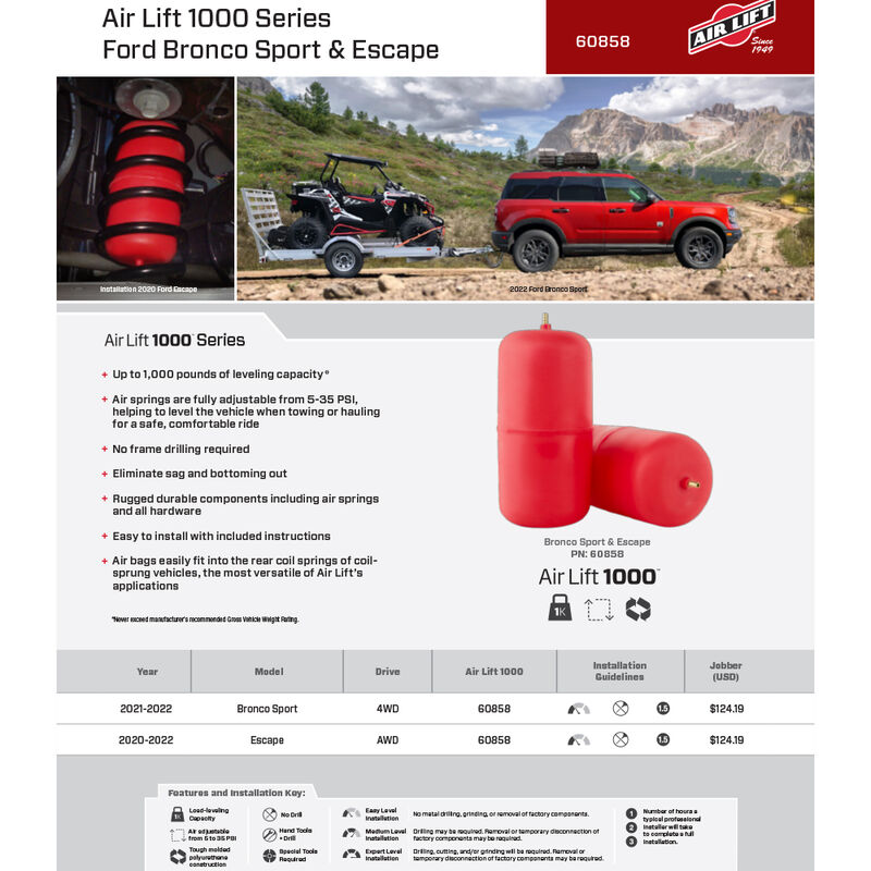 Air Lift 1000 Air Springs, Ford Bronco Sport '21-'22 and Escape '20-'22 image number 4