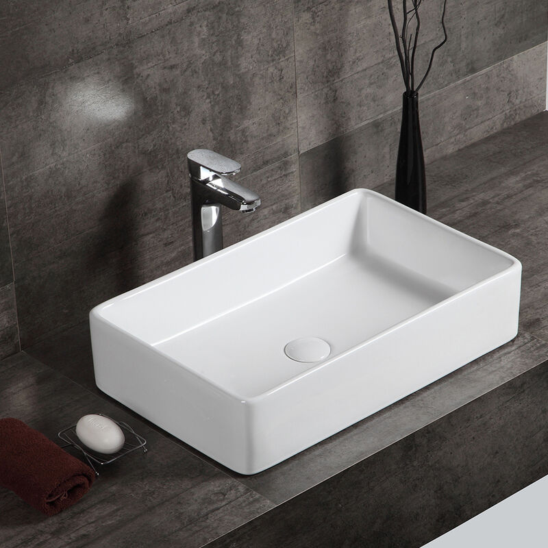 A&E Bath and Shower Mia Glossy White Ceramic Above-Counter Rectangular Sink image number 2