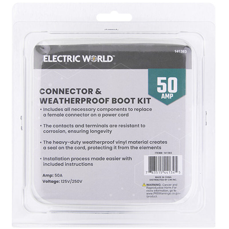Electric World 50 Amp 3-Prong Female Connector and Weatherproof Boot Kit image number 5