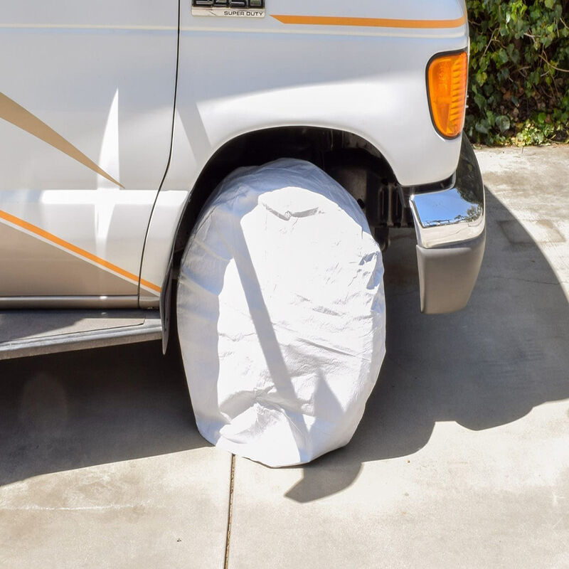 Valterra All-Weather RV Tire Covers, 24"-26" Wheel Dia., White, Pair image number 1