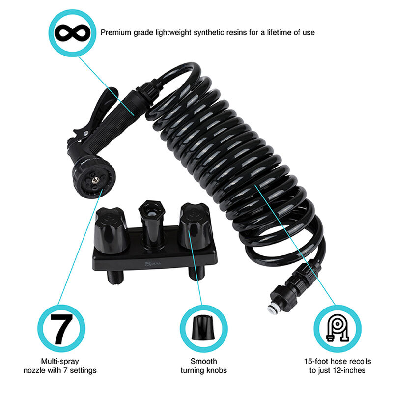Dura Faucet RV Exterior Spray Faucet with Coil Hose and Multi Spray Nozzle, Black  image number 3