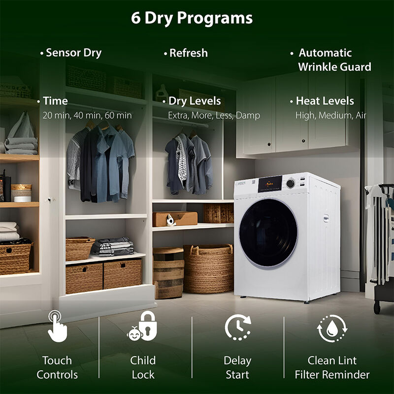 Equator ED 880 4 cu. ft. 220V Electric Stackable Vented Sensor Dryer, White image number 11
