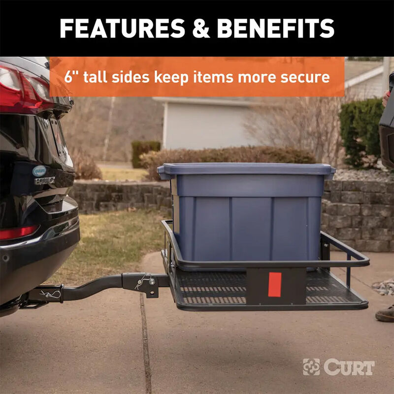 CURT 60" x 24" Black Steel Basket Cargo Carrier, Folding Shank image number 5