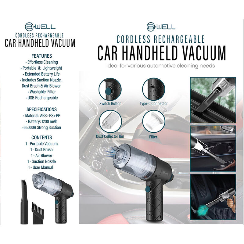 B-Well Cordless Rechargeable Handheld Car Vacuum image number 8