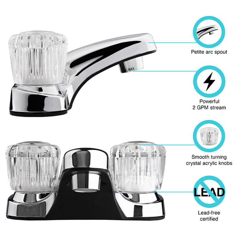 Dura Faucet RV Lavatory Faucet with Crystal Acrylic Knobs, Chrome Polished image number 5