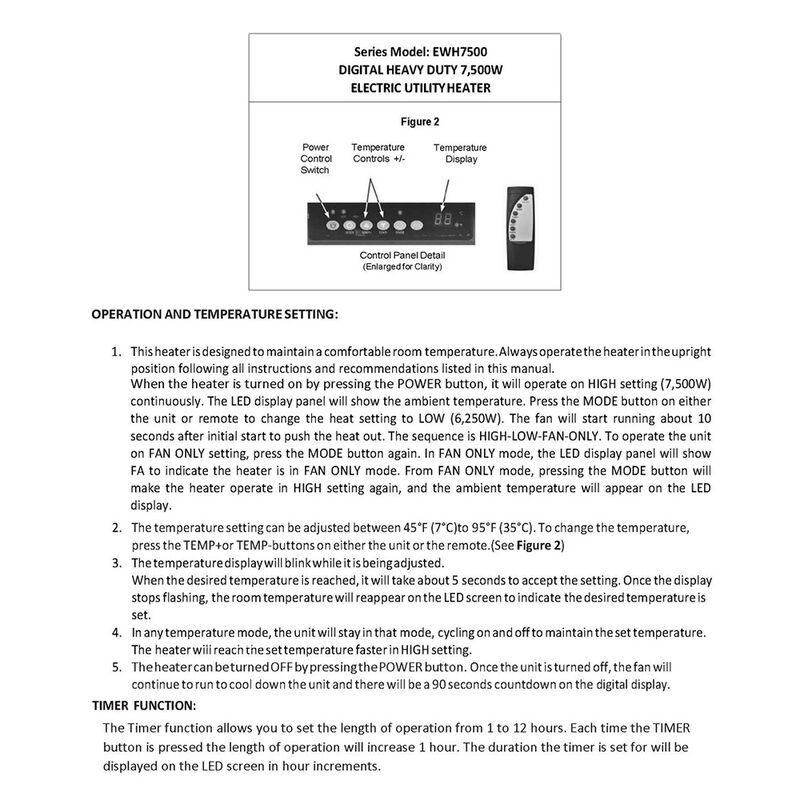 DuraHeat 25.5K BTU Hard-Wire Electric Forced Air Heater with Remote Control image number 2