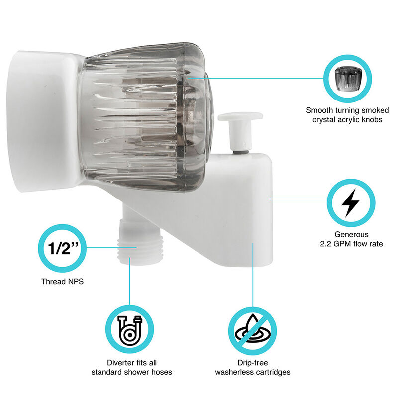 Dura Faucet RV Tub & Shower Diverter Faucet - White image number 4