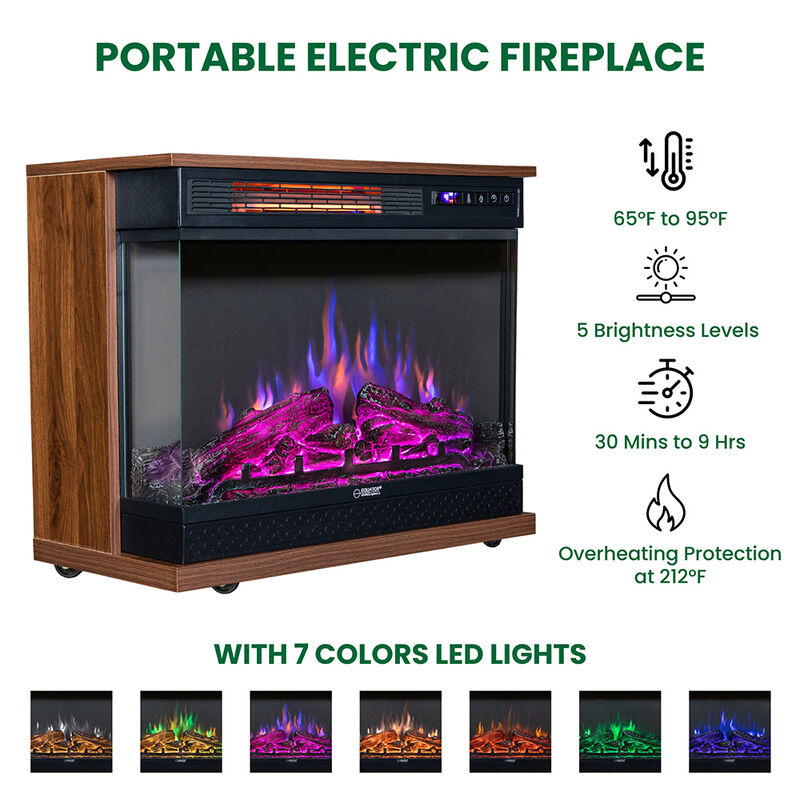 Equator 26" Portable/Freestanding Electric Fireplace, Walnut Brown w/Flame log effect Infrared Quartz image number 2