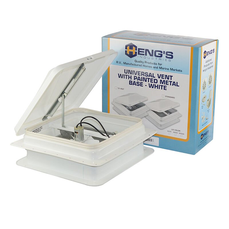 Heng's Replacement Roof Vent with 12-Volt Fan, White Lid w/White Metal Base image number 1