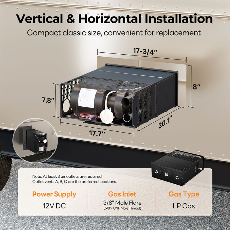 Fogatti 25K BTU RV Furnace w/ Smart Wired Controller (No Door) image number 2