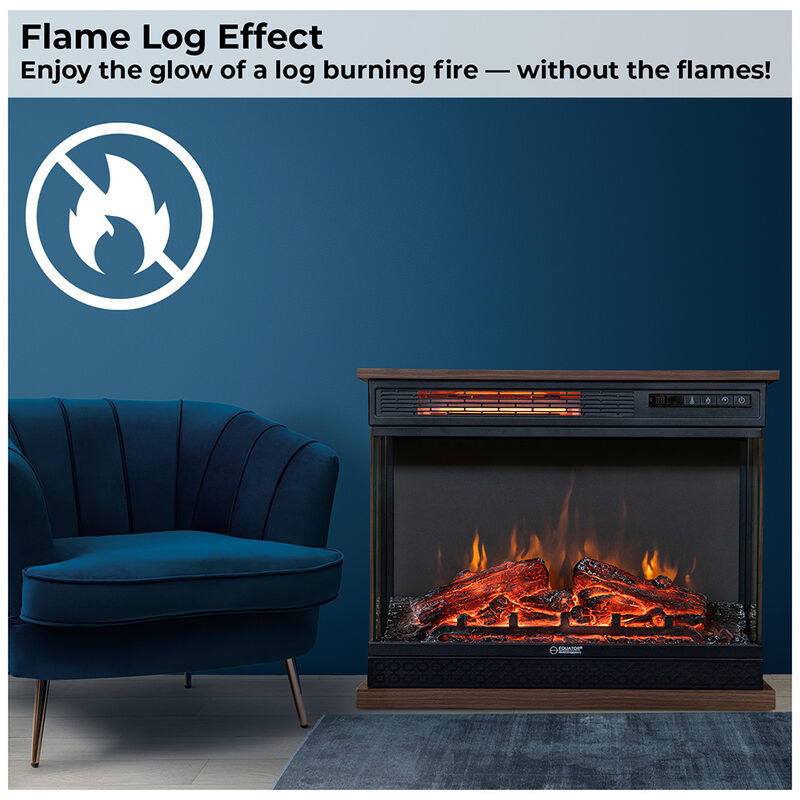 Equator 26" Portable/Freestanding Electric Fireplace, Walnut Brown w/Flame log effect Infrared Quartz image number 17