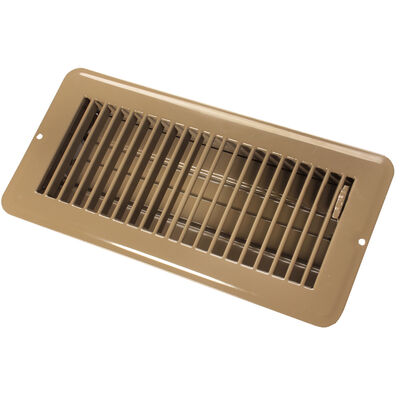 JR Products 4" x 10" Dampered Metal Floor Register, Brown