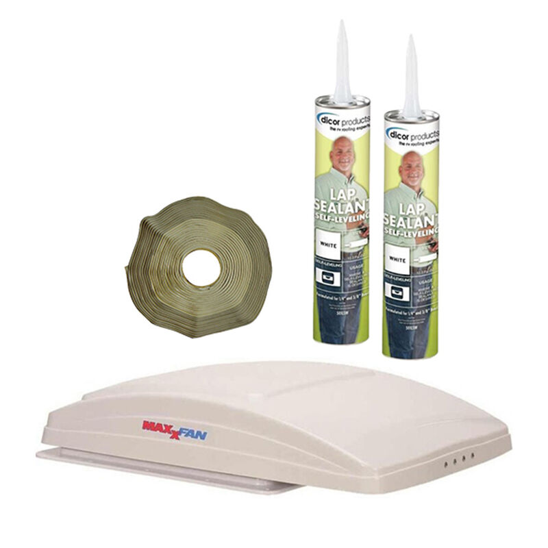 MaxxFan Deluxe Remote Control RV Ventilation and Sealing Bundle, White Lid image number 1