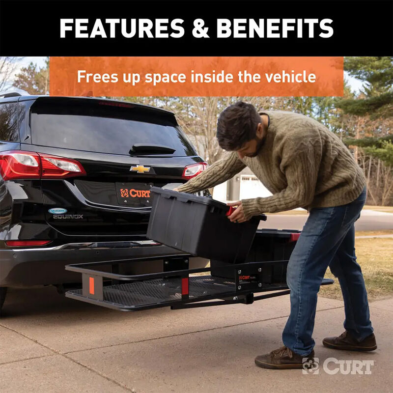 CURT 60" x 24" Black Steel Basket Cargo Carrier, Folding Shank image number 4