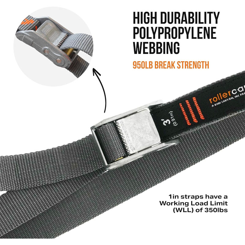 Rollercam Expedition Straight End 1" Wide Tie-Downs, 9' Long, Set of 4 image number 3