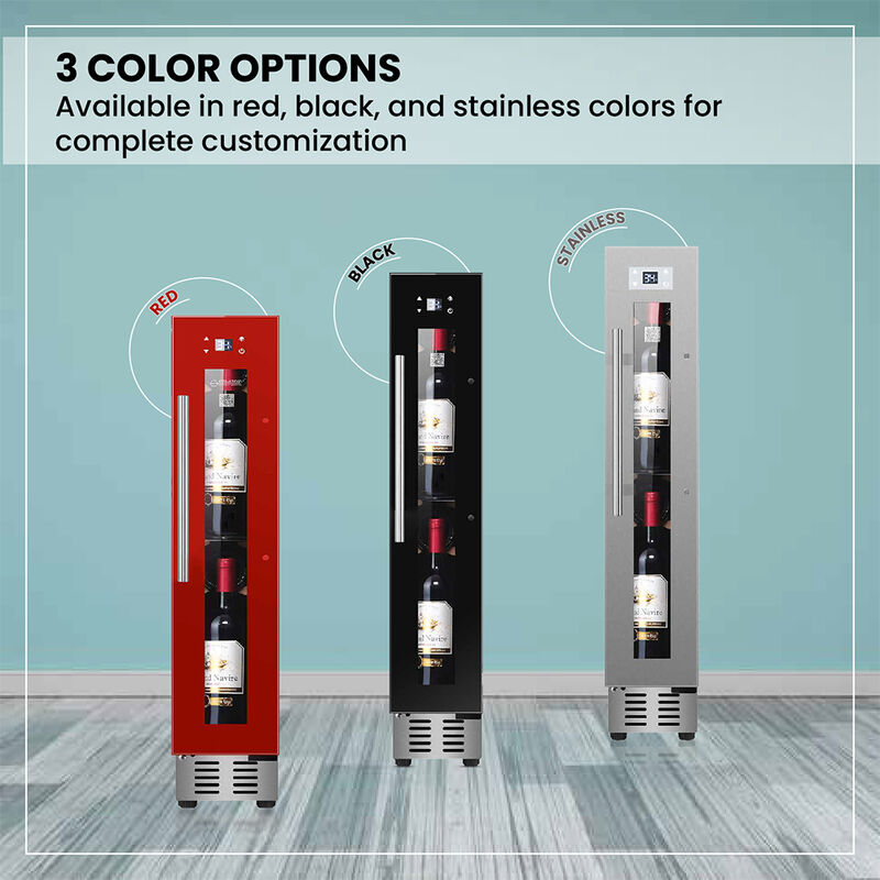 Equator 9-Bottle Wine Cooler Refrigerator w/7 LED Light Freestanding/Built, Single Temperature Reversible Door, Red image number 4