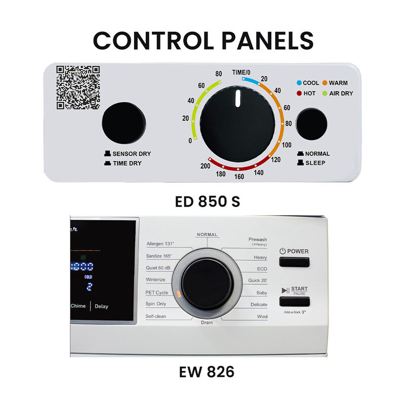 Equator Stackable EW 826 15-lb. Washer + ED 850 S 3.5 cu.ft. Vented Dryer, 110V, White image number 7
