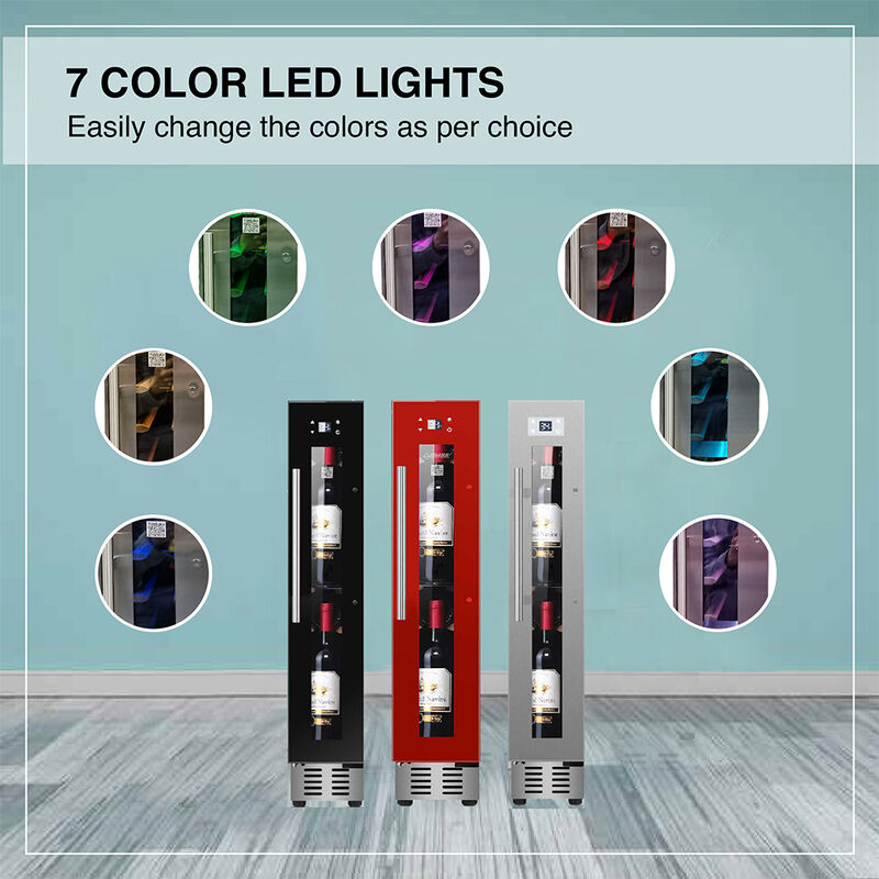 Equator 9-Bottle Wine Cooler Refrigerator w/7 LED Light Freestanding/Built, Single Temperature Reversible Door, Red image number 6