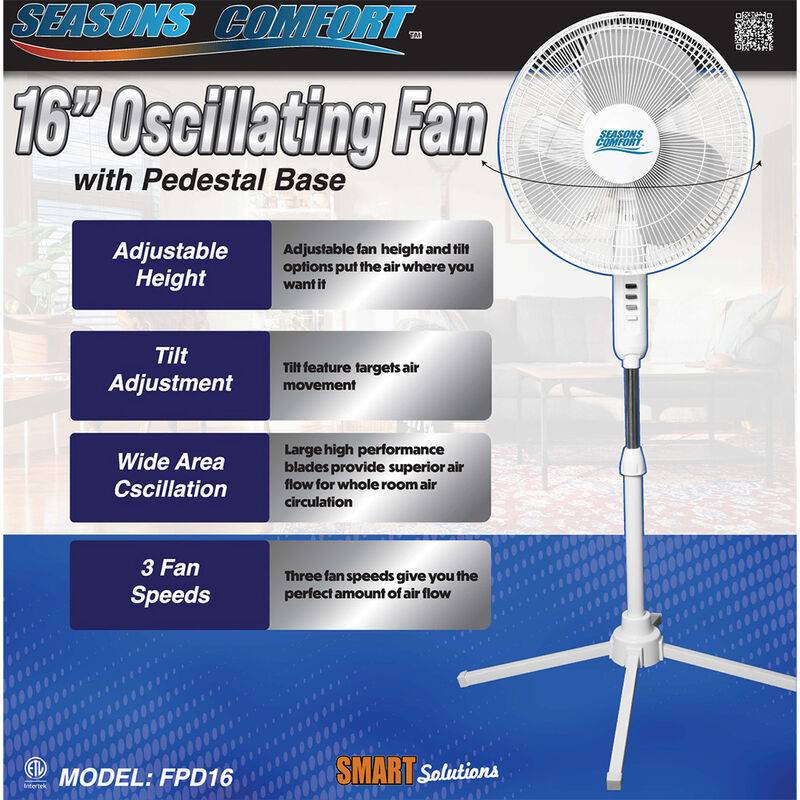 Seasons Comfort 16&rdquo; Oscillating Fan with Pedestal Base image number 2