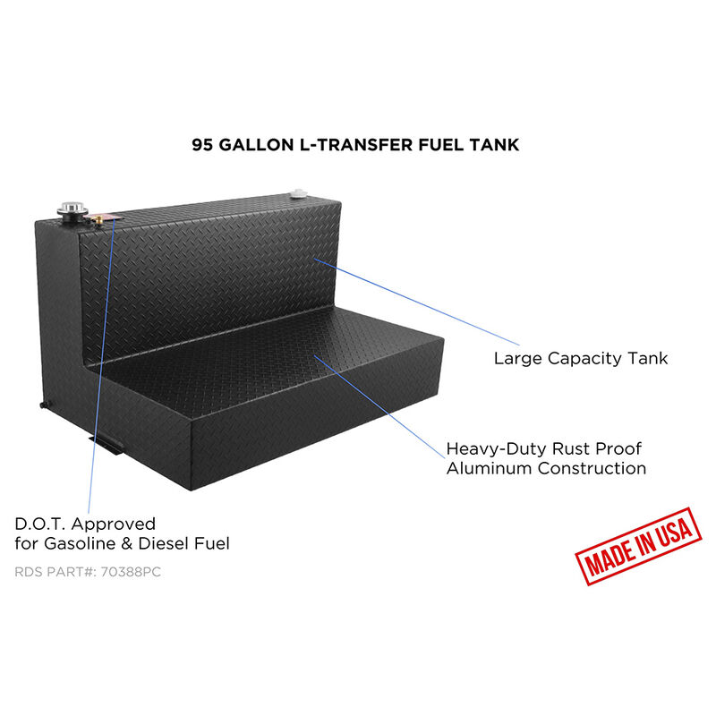 RDS 95-Gallon Black Powder Coat L-Shaped Fuel Transfer Tank image number 2